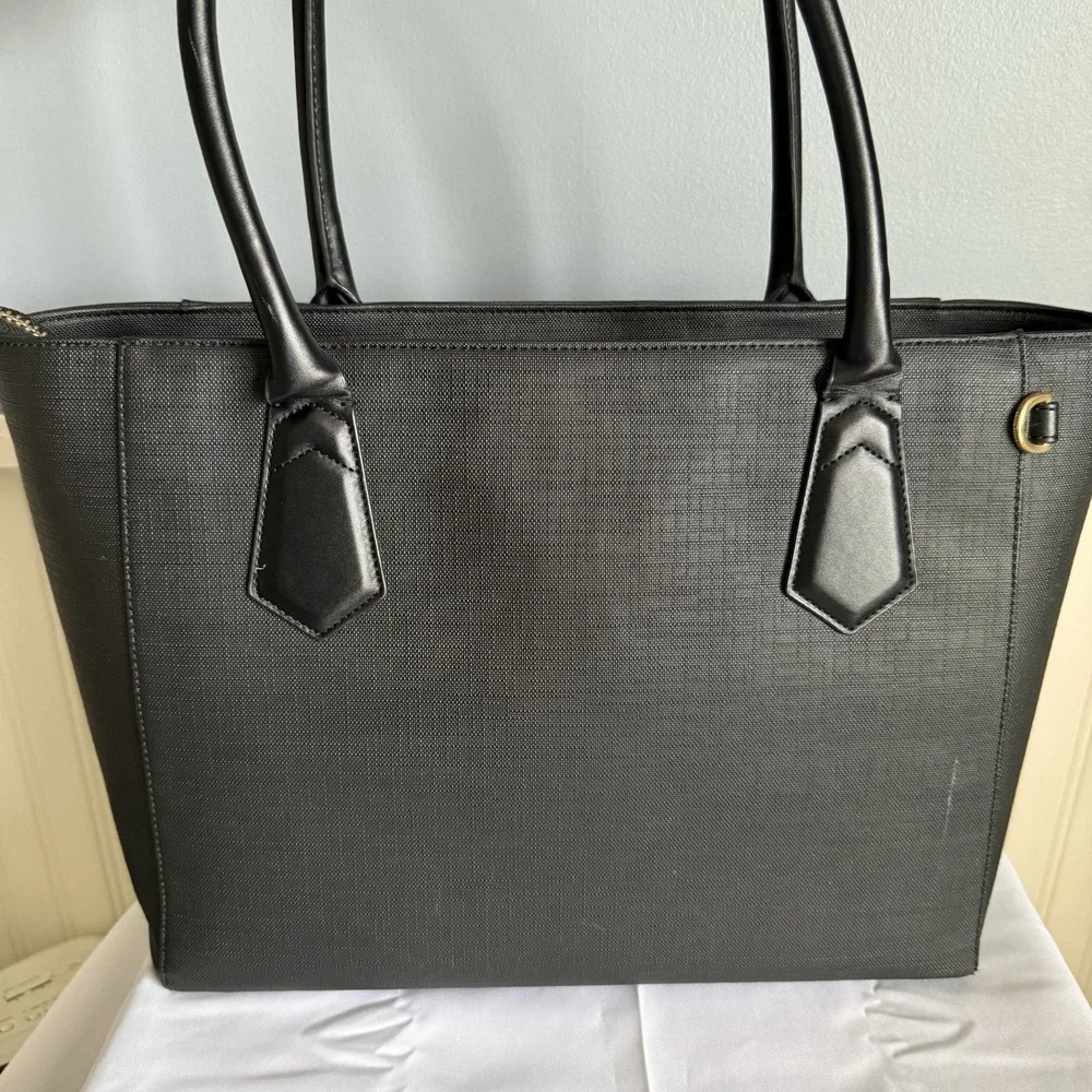 DAGNE DOVER Black Coated Canvas Large Laptop Computer Work Tote Diaper Bag Purse